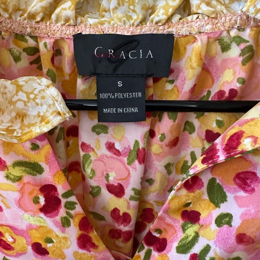 Gracia Pink Yellow Floral Ruffle Blouse - Picture 3 of 4